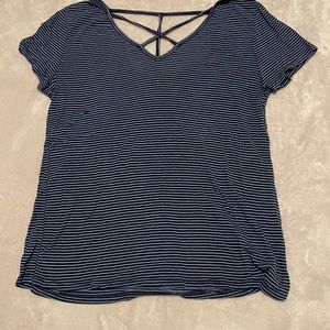 Blue and White Striped Cross Cut Out Shirt